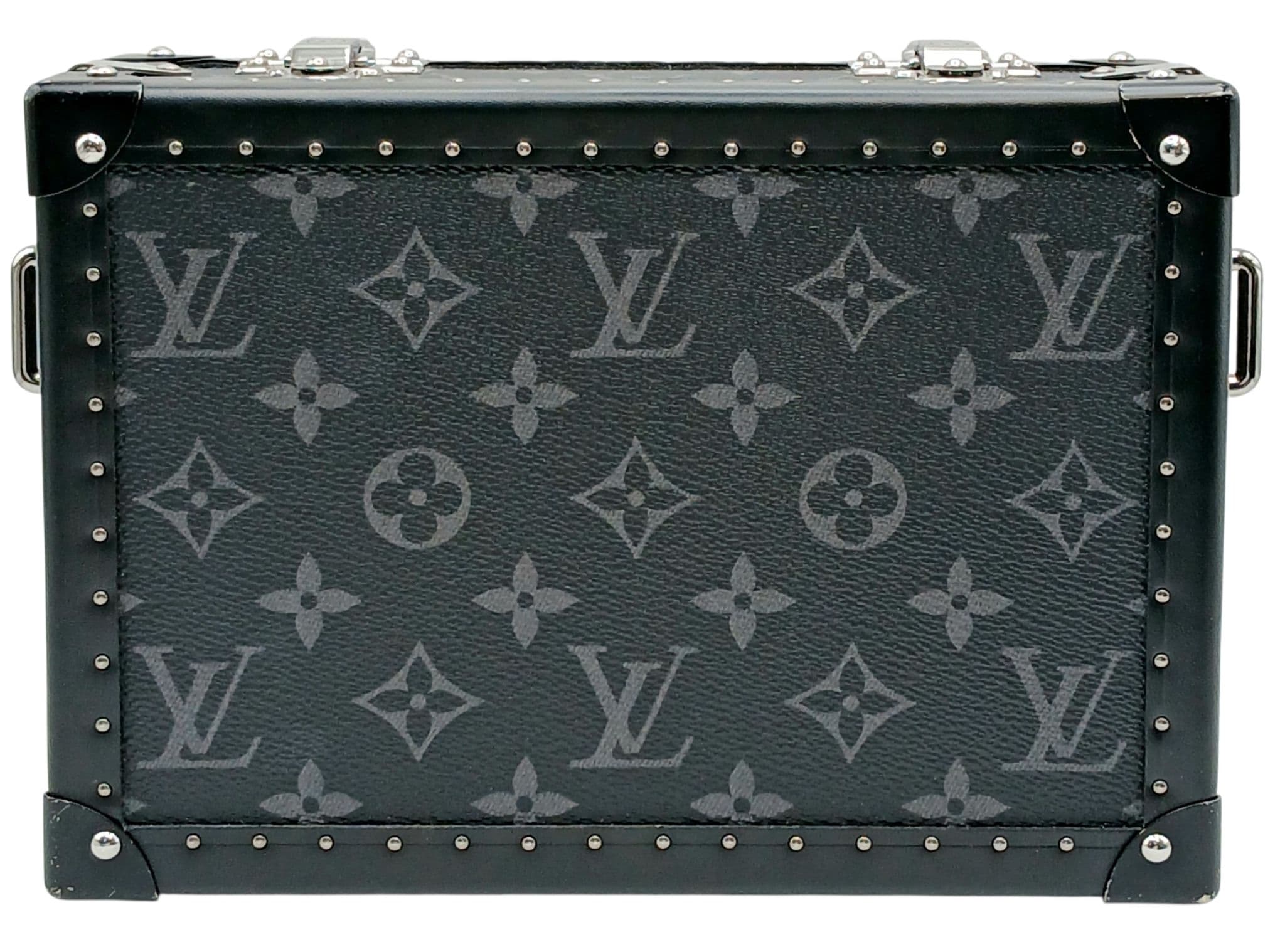 A Black Louis Vuitton Monogram Eclipse Petite Malle Shoulder Bag.