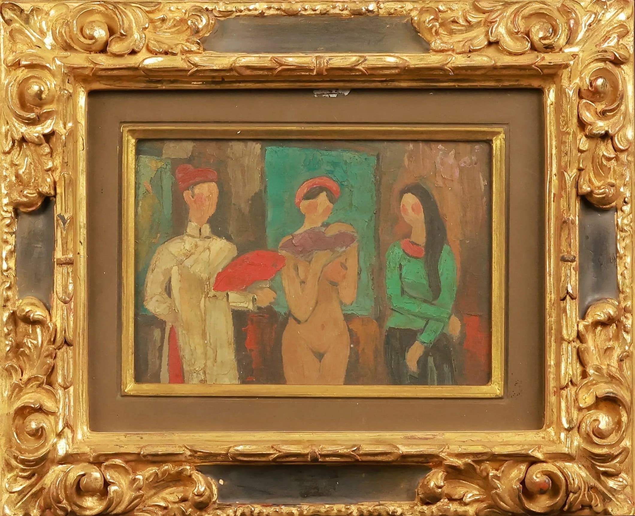 Cheo (Traditional Opera) by Bui Xuan Phai, 18 x 26 cm, Oil on wood panel. Great Condition, well preserved. Bui Xuan Phai, One of Vietnam’s most beloved modern artists, famous for poetic depictions of Hanoi’s Old Quarter. Their work blends local sensibility with European modernist influence.. This item is held at Cadmore ASIAN Office in Vietnam and will be shipped from there. Buyers will be responsible for direct shipping payments. Delivery will take slightly longer.
