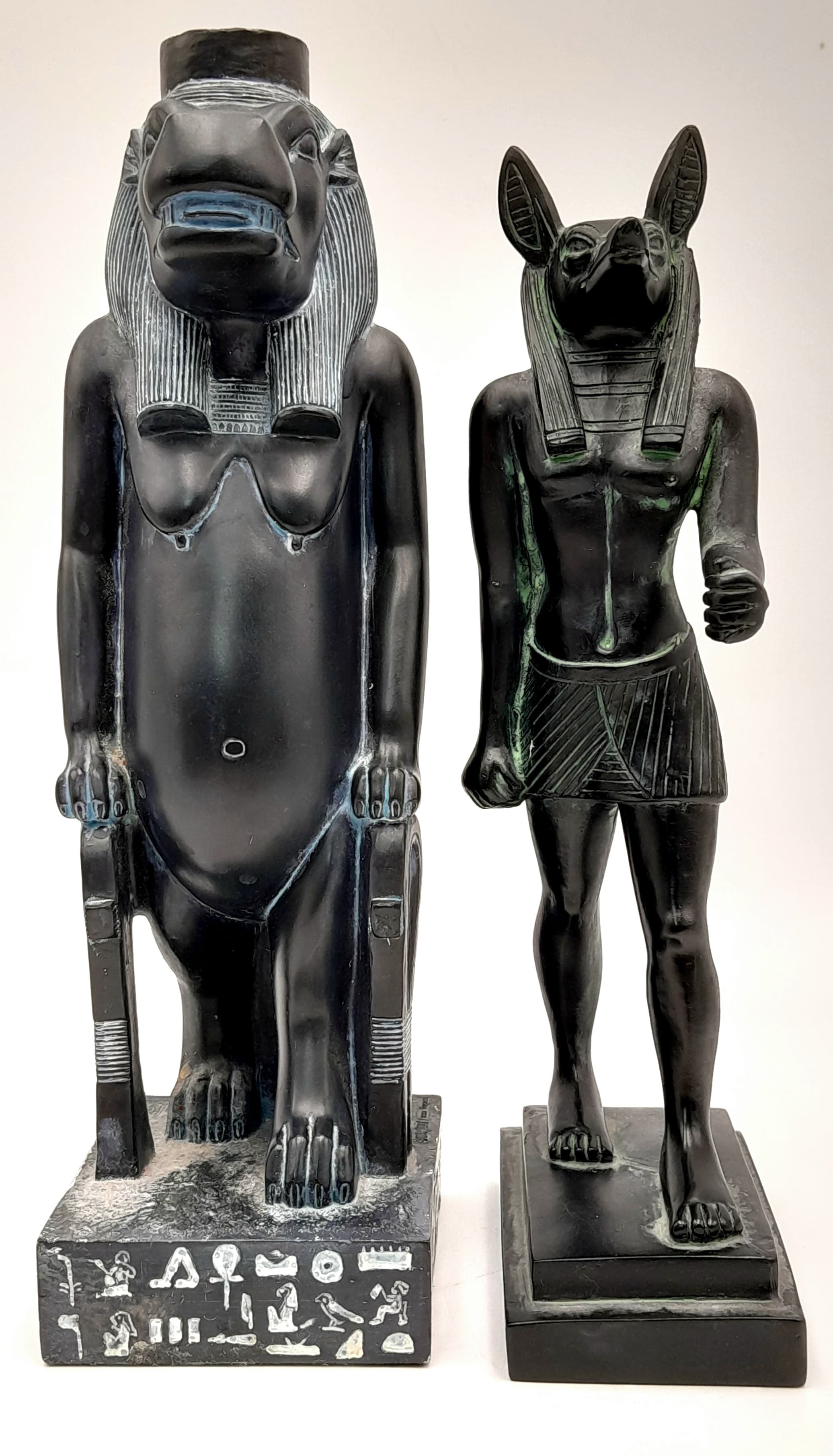 Two Ancient Egyptian Interest, Detailed Vintage Resin Statues of the Goddess ‘Taweret’ and ‘Anubis’. 23 & 21cm Tall.