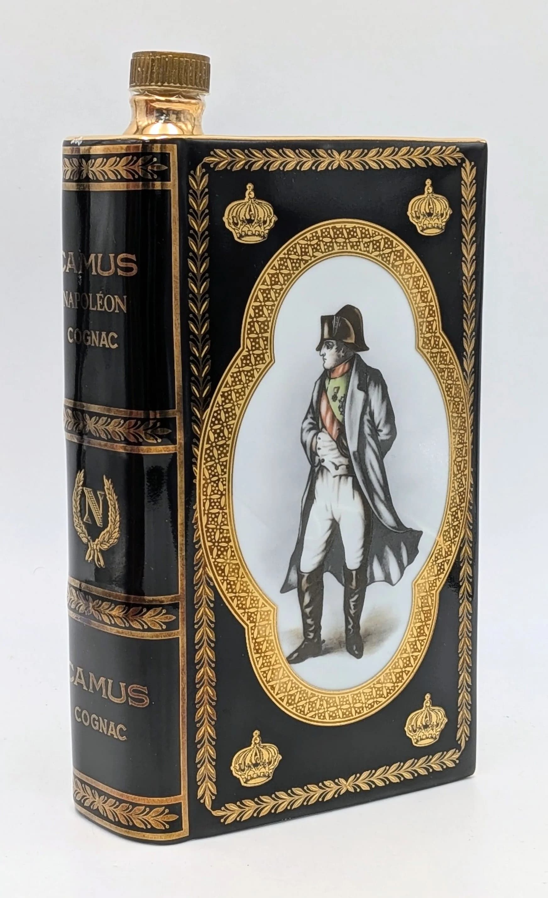A Collectible Vintage Limoges Ceramic Camus Napoleon Empty Cognac Bottle in Fitted Case. Book form - 12 x 21cm.