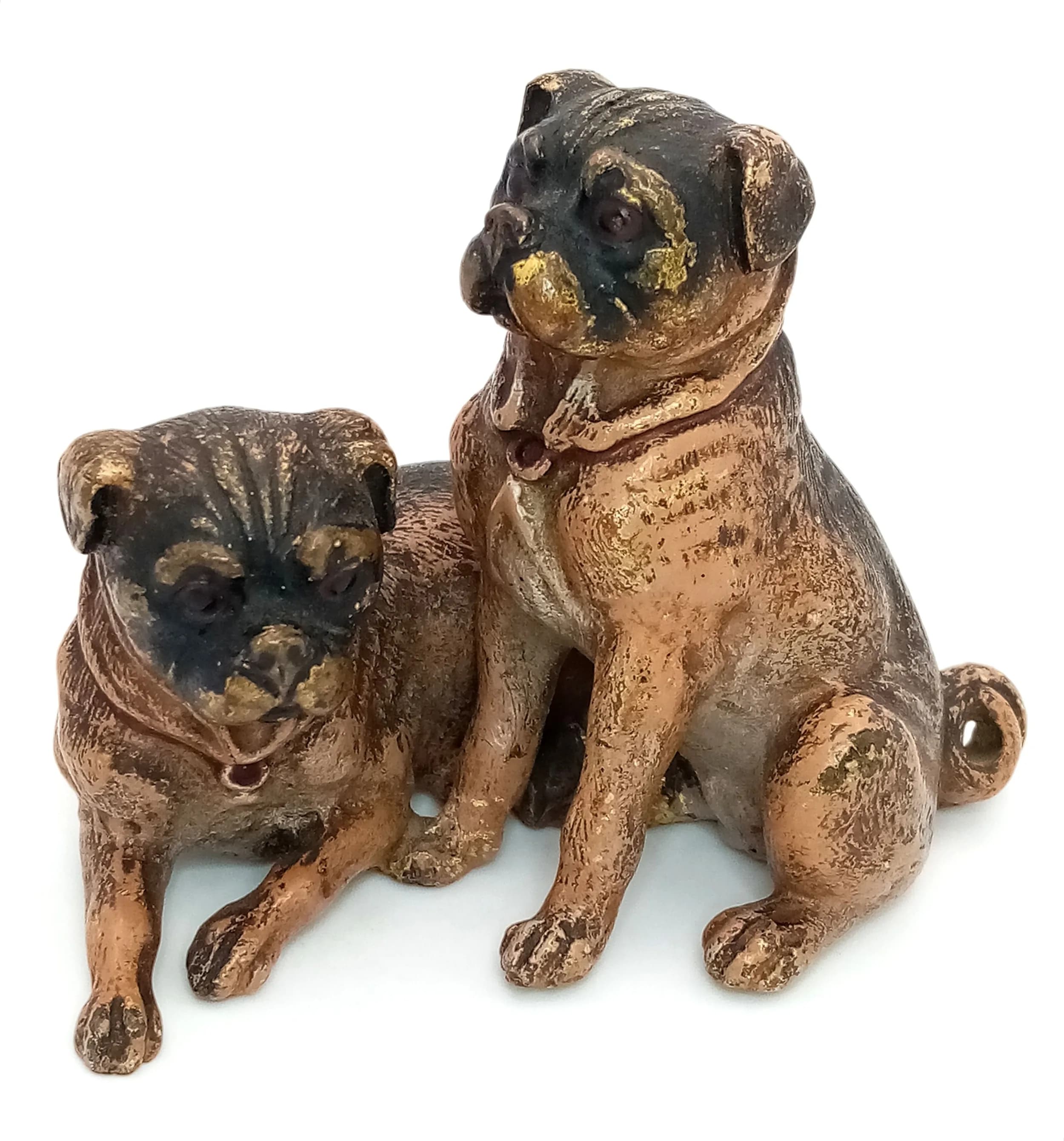A Cold Painted Bronze by Franz Bergman (Austrian, 1861-1936). Two Pugs. 8cm length x 7.5cm height.
