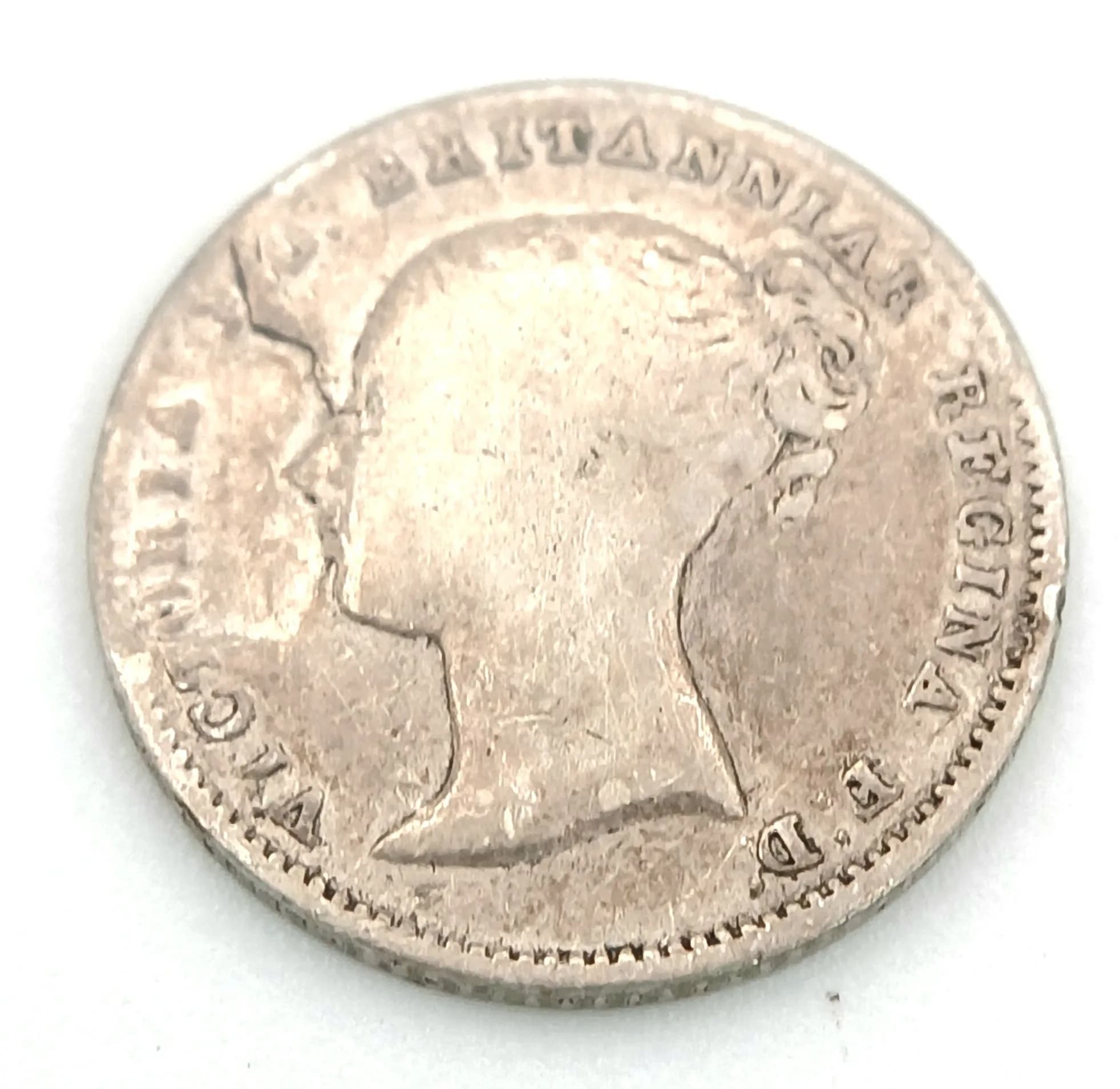 A Rare Fine Condition 1842, Strike Error on the Obverse, Silver Queen Victoria Young ‘Four Pence’ Coin. 1.79 grams.