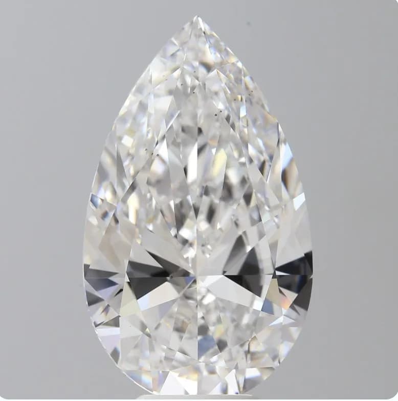 A 7.03Ct Pear Shape Lab-Grown Diamond. Color D, clarity VS2. IGI certified. Cert no: LG741592237. Measurements: 17.88X10.61X6.17