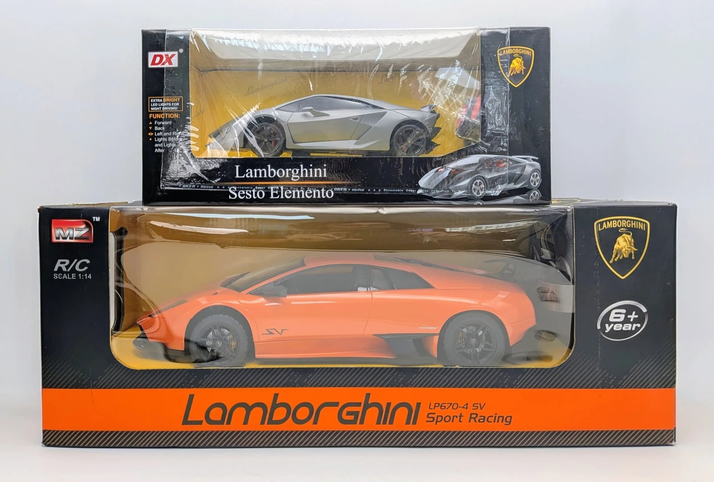 Two radio controlled Lamborghini's. In their boxes.