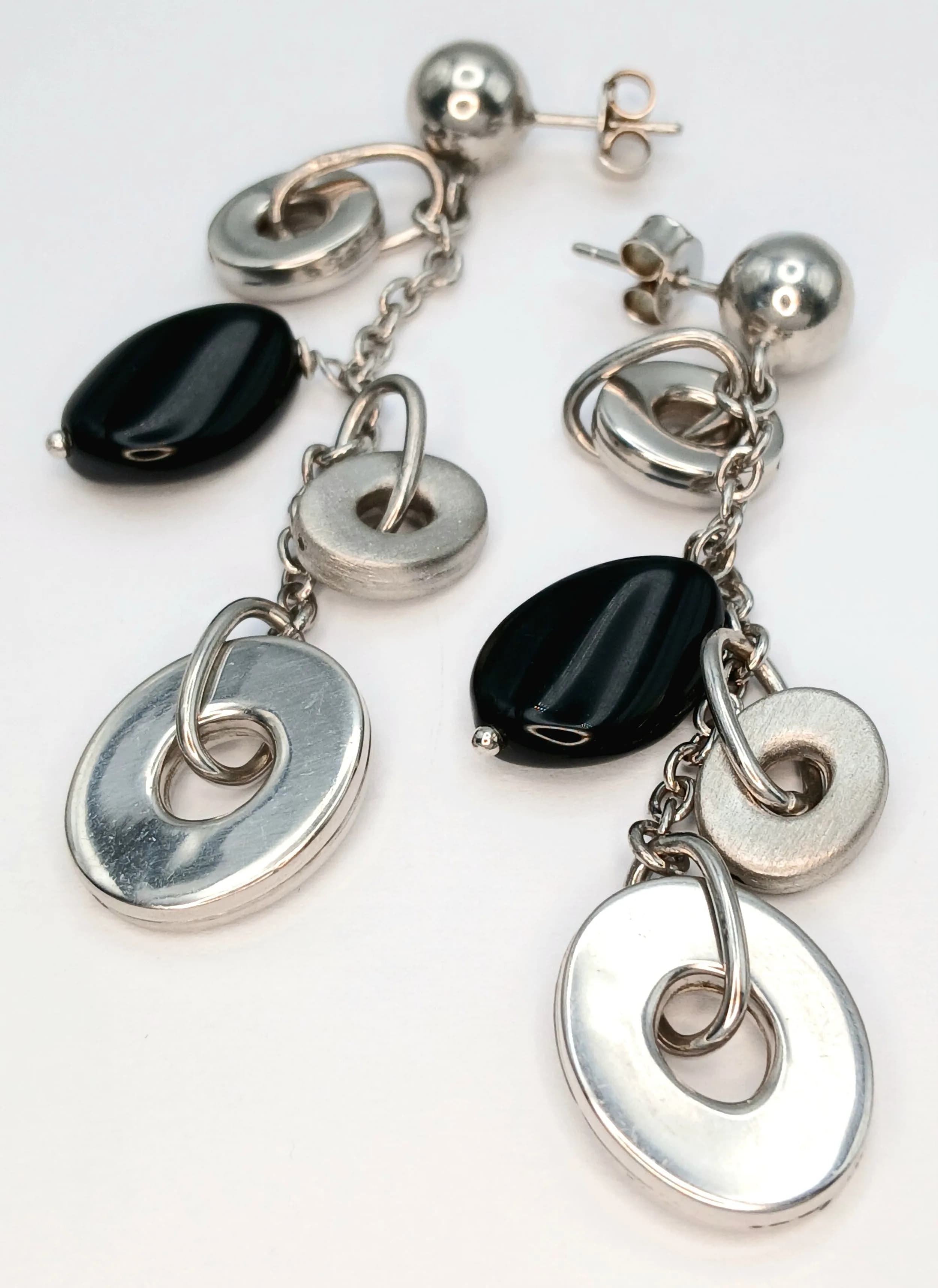 A pair of Sterling Silver, Stone Set, Drop Earrings. 12.7G. J Sil 4012