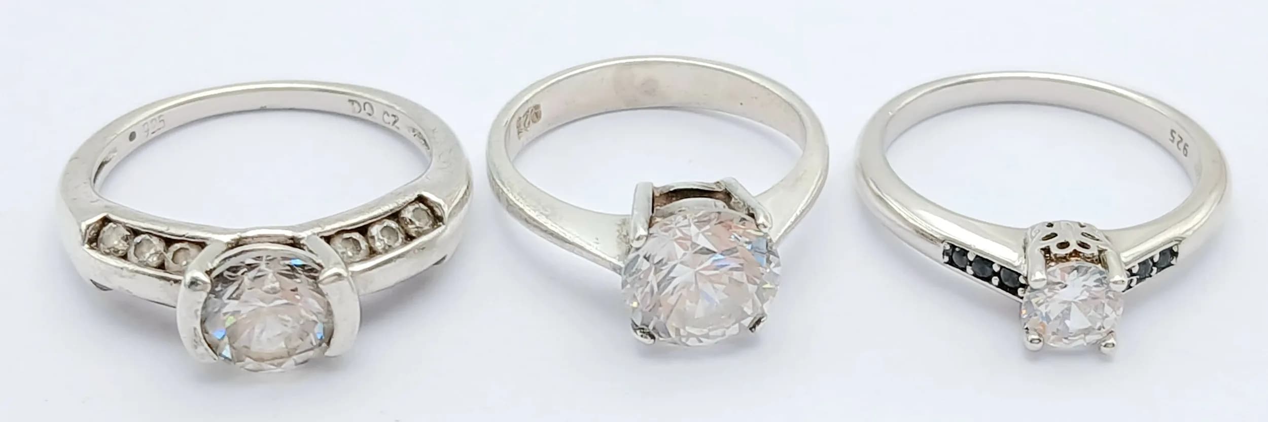 Three 925 Silver and White Stone Set Rings
