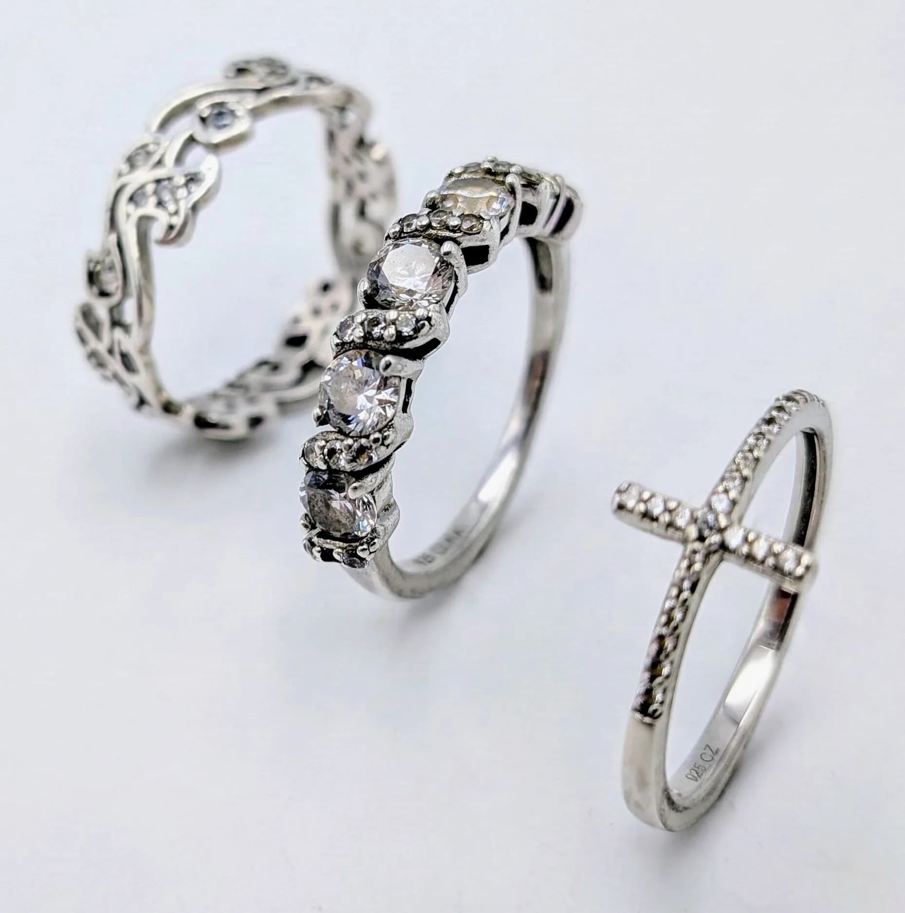 Three 925 Silver and White Stone Set Rings