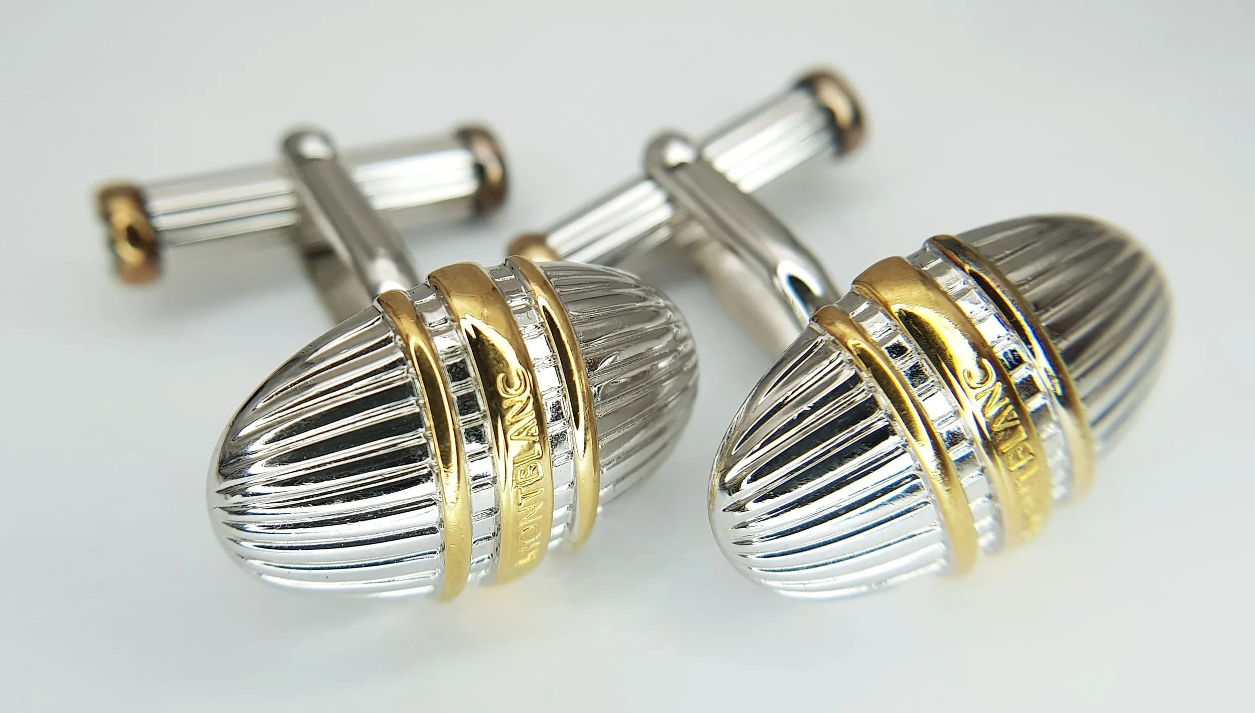 A Stylish Pair of Montblanc Meisterstuck Gold Highlight and Sterling Silver Cufflinks