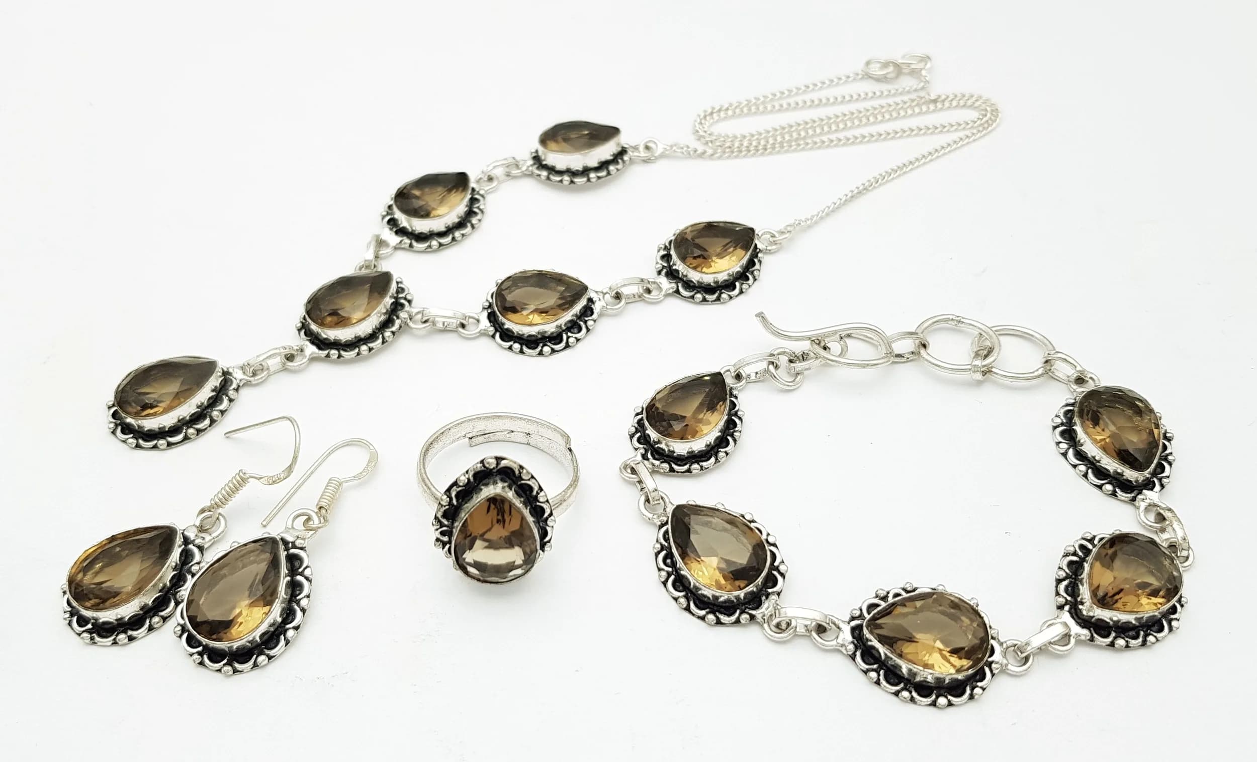 A 925 Sterling Silver Natural Citrine Jewellery Set